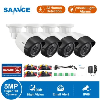 SANNCE 5MP Super HD Bezpečnostné Kamery 4X 8X 100 stôp Nočné Videnie Vonkajší Dohľad CCTV Kamery Vodotesný Fotoaparát Súprava AI Detekcie