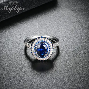 Mytys Royal Blue Crystal Prstene pre Ženy Vysokej Úrovni Panelu Nastavenie Kolo Crystal Fashion Krúžok Šperky, Darček pre Matku R1861