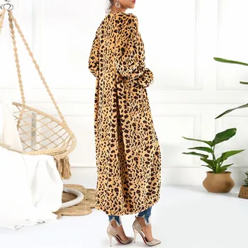 Ženy leopard pletené dlhý sveter s dlhým rukávom sveter kabát pre ženy ženy 2018 jeseň nové outwear coats ženy jeseň