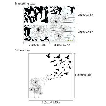 Black Púpava Vtákov Nálepky Stenu, Dekorácie, Samolepiace Tapety Cartoon Zvieratá Mape Sveta Detská Izba Detská Nástenná Maľba Obtlačky