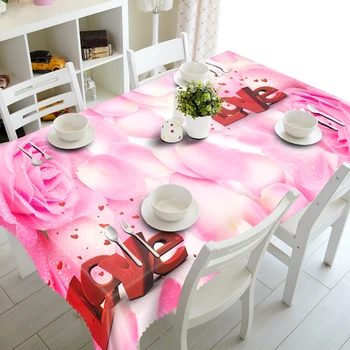 Prispôsobiť Polyester Bavlna 3d Obrus Ružové Ruže Kvet&White Swan Vzor Nepremokavé Obdĺžnikový&Kolo Svadobný Stôl handričkou