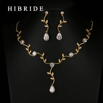 HIBRIDE Biela/Žltá/Rose Gold Farebné Kvetinové Šperky Sady Pre Ženy Svadbu s AAA Kubický Zirkón Zlatá Farba Šperky HJ0002