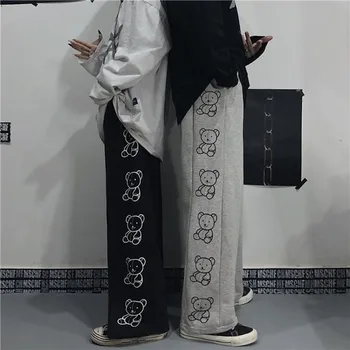 Y2k Módne kórejský Širokú Nohu, Nohavice Karikatúra Tlače Harajuku Vysoký Pás Nohavice Žena nohavice na Jar Streetwear Voľné Tepláky