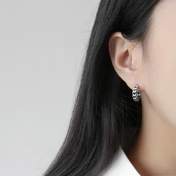 S'STEEL kórejský Minimalistický Reťazca Hoop Náušnice Pre Ženy striebro Pendientes Plata De Ley 925 Mujer Bijoux Argent Masívu Pour Femme