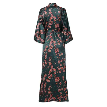 Odev Žien Župan Kimono Šaty Veľkosť 3XL 4XL Tmavo Zelený Kvet Sexy Voľné Bežné Dlho Spať Šaty Novinka Sleepwear