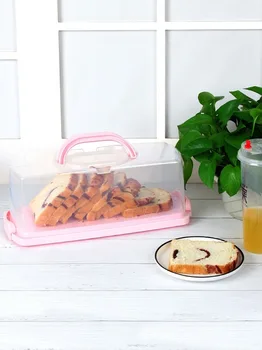 Prenosné Chlieb Box s Rukoväťou Bochník Tortu Kontajner Plastový Obdĺžnikový Skladovanie Potravín Chovateľ Dopravcu Priesvitné Dome WJ921
