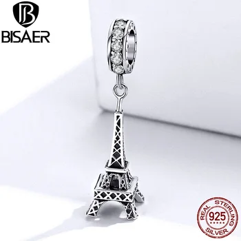 Eiffelova Veža Prívesok BISAER 925 Sterling Silver Parížskej Eiffelovej Veže Charms Korálky vhodné pre KUTILOV, Náramky, Šperky, Takže EFC154