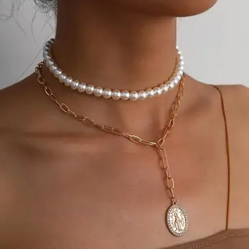 Gotická Socha Panny Márie Kruhu Choker Príveskom Náhrdelník Vyhlásenie Boho Vintage Anjel Mince S Dlhým Reťazcom Náhrdelník Ženy Módne Šperky 2020
