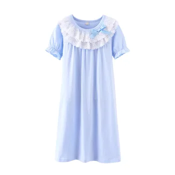 Princezná Nightdress Dievčatá v Lete Čipky Pyžamo Spánku Dievča Jeseň Oblečenie Bavlna Deti Nočná Košeľa detský Domov Nosiť Maloobchodné 4-13Y