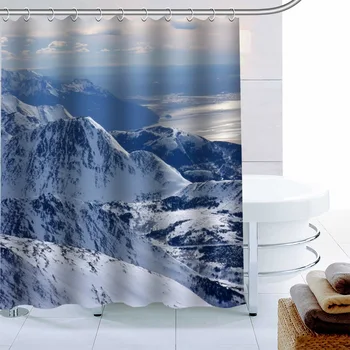 Vlastné Zimné Horské Sprchový Záves Polyester Textílie Vaňa Obrazovky Závesy Pre Kúpeľňa 3D Vodotesné Vaňa Opony Háčik