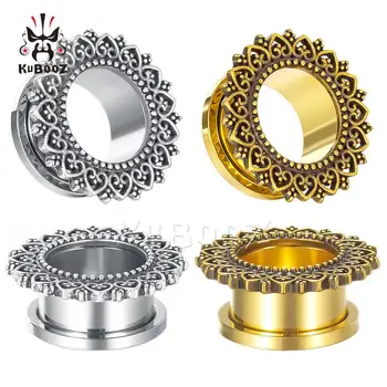 Kubooz Najnovší Dizajn Z Nehrdzavejúcej Ocele Zlato Kvetinový Vzor, Ušné Sviečky Tunely Telo Šperky, Piercing Meradlá Expandéry Pre Ženy Muži