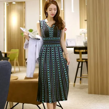 Nový príchod 2020 kórejský Dráhy, Letná Sveter Módne pletenie Streetwear Elegantné Úsek slim Pliesť Svetre vestidos