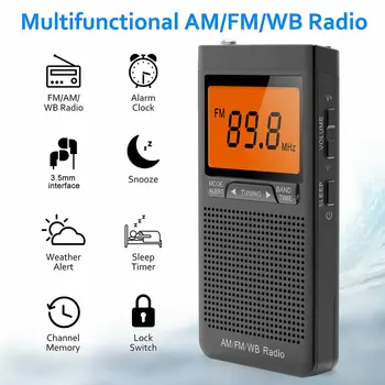 Mini Pocket AM, FM Rádio Prenosný Reproduktor Núdzové Vrecku NOAA AM FM Meteo Stanica S Slúchadiel, Budík, Rádio