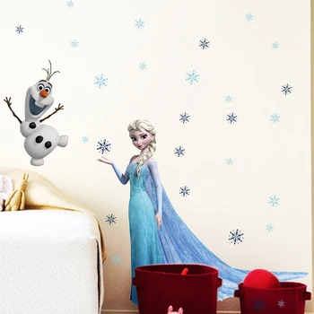 Disney Olaf Elsa Kráľovná Snehové Vločky Mrazené Samolepky Na Stenu Pre Deti Miestnosti Dekorácie Cartoon Domov Obtlačky Anime Nástenné Art Film Plagát