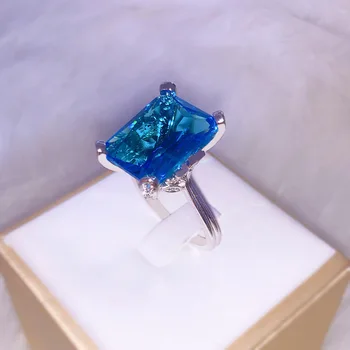 Cellacity Jednoduchého Luxusu Geometrie Sapphire Krúžok pre Ženy Nádherný Striebro 925 Šperky s Obdĺžnikové Kamene Leaf Svadbu