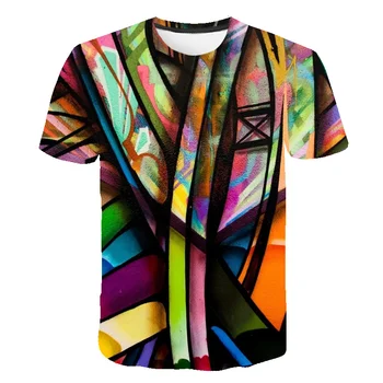 2020 Lete Nové Mužov Abstraktné tie-Dye t shirt Line Graffiti Creative t-shirt 3d Tlač O-Krku Bežné Ulice, Hip-Hop Muži Top