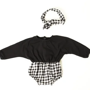 Kórejský Baby Kombinézach Minimalistický Deti Oblečenie Roztomilý Dot Zadok-zabalené Jumpsuit Novorodenca Dievča Skontrolovať Jumpsuit Dlhý Rukáv