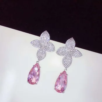 8 Brilantné Crystal AAA CZ Kamenný Kvet Dizajn Dlhé Náušnice Kvapka pre Ženy Nevestu Strana Ukázať Šperky Mujer Moda 2018 E687