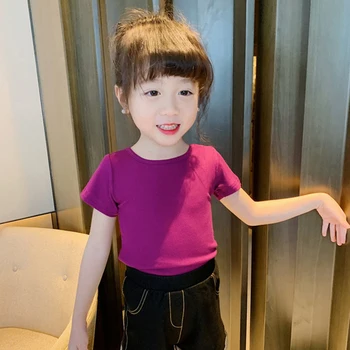 Prispôsobený obrázok LOO2020 lete nové-krátke rukávy detí kolo krku T-shirt dievčatá košieľka