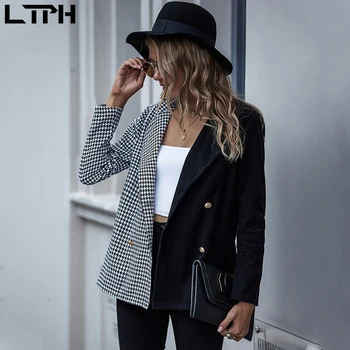 LTPH 2020 Jeseň zima trend nový príchod sako ženy Koberčeky farby zodpovedajúce módne Bežné Dvojité Breasted Plný rukávom tenký kabát
