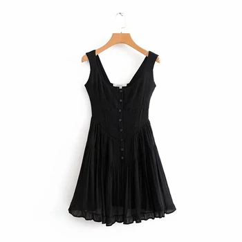 Letné bavlna volánikmi mini šaty wome Sexy bez rukávov pláži ša Bežné dámy šaty kórejský čierna vintage šaty vestidos 2019