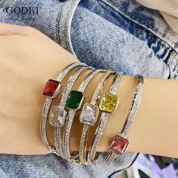 GODKI Módne Luxusné Multicolor Stohovateľné Náramok Manžeta Pre Ženy, Svadobné Plný Kubický Zirkón Crystal CZ Dubaj Náramok Strany Šperky