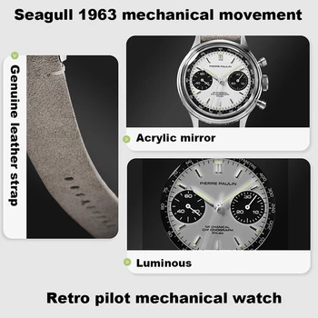 Pilot 1963 Chronograf Hodinky Mužov Seagull St1901 Pohyb Panda Dial Retro Air Force Akryl Náramkové Hodinky Labutí Krk Reloje Hombre
