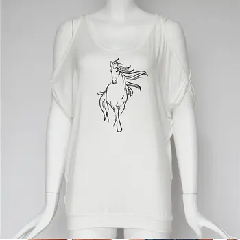 Kreatívne Kôň T Shirt Ženy O-Neck T-shirt Žena, Oblečenie, zvieratá, Topy Dievča Bežné Mimo Ramenný Batwing Čipky Tees