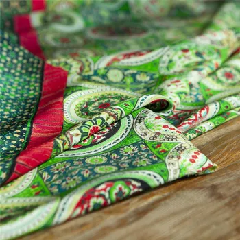 Bohémsky štýl vytlačené red&green kvetinová čistá hodvábny krep de chine textílie,šitie na sukne,šaty,košele,blúzky,plavidlá, ktoré lodenice