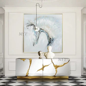 Zviera Sneh Biely Kôň Olejomaľba Handpainted Krásne Moderné Obrazy Na Plátno Na Stenu Umenie Domáce Dekorácie Unframe