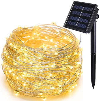 20M solárne LED Reťazec Svetlo Vodotesný LED Medený Drôt String Dovolenku Vonkajšie Víla Svetlá Na Vianočný Večierok Svadobné Dekorácie