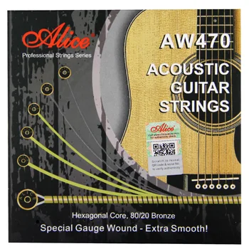 Gitarové príslušenstvo Alice Akustické Gitarové struny AW475/AW470 Šesťhranné Jadro Špeciálne Rozchod Rany-Extra Hladký