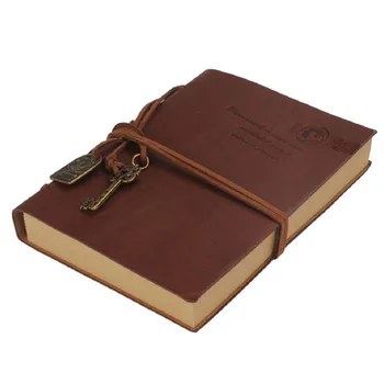 Klasický Retro Vintage Štýle PU Kryt String Key Viazaný Prázdne Notebook poznámkový blok Cestovný Denník Denník Sketchbook Červená Káva