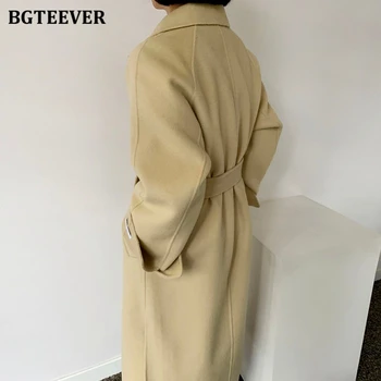 BGTEEVER Zimné Zahustiť Voľné Ženy Dlho Zmes Elegantné Kabáty s Drážkou Golier Krajky-up Žena Teplé Zvrchníky 2020 Vlnené Kabáty
