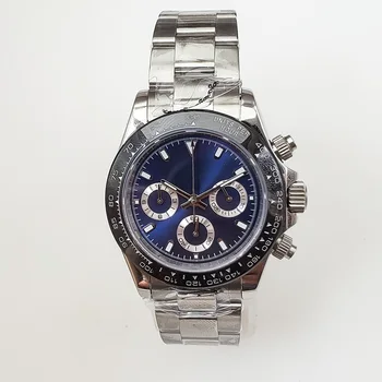 Hodinky Chronograf quartz hodinky 39 mm zafírové sklo striebornej prípade 316L nerezovej ocele náramok A7