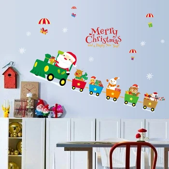 Cartoon Vianočný Vlak Obtlačky Nový Rok detskej Izby Posteli Dekorácie na Stenu-Nálepky Skla, Okno, Dvere, Samolepky