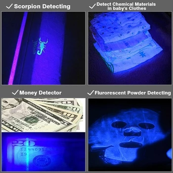 UV LED baterka Mini Pochodeň Teleskopická Zoom ultrafialového Svetla UV Black Light Pet Moču Škvrny Detektor Scorpion Lov