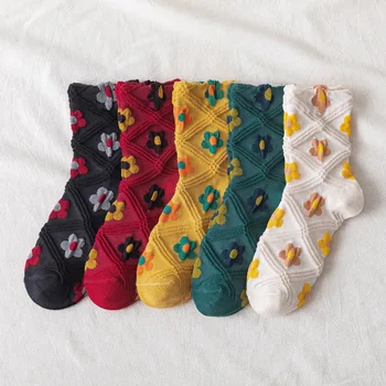Jeseň a v Zime 5 Párov Japonský Kvet Ponožky Ženy Bavlna Kawaii Harajuku Joker Roztomilé Ponožky Diamond Kvet