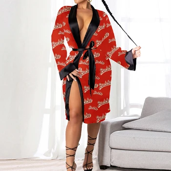 Sexy Peniaze Vytlačené Saténové Šaty pre Ženy Sleepwear Nočná Košeľa Domáce Oblečenie Župan Pyžamo Salónik Nosenie Kimono