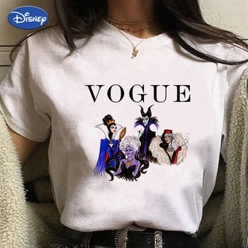 Disney MÓDE Ženy Tričko Tvorivé Krátke Rozprávky Darebák Maľovanie Vytlačené Populárne Letné Lumbálna Tshirts Biely Top