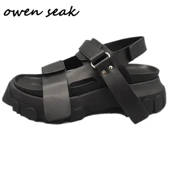 Owen Seak Ženy Sandále Čierne Bežné Ríme Topánky Gladiator Výšky Rastúci Tkaných Dreváky Papuče Listov Letné Sandále Ženy