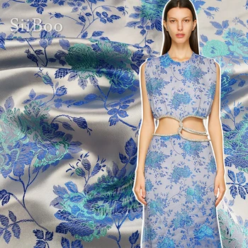 Lacné čínske fabrc ružová modrá kvetina žakárové brocade textílie pre sako DIY oblečenie tissu telas tecidos stoffens SP5386