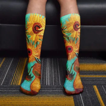 Slávny Van Gogh Slnečnice Ženy Ponožky Mužov Novinka Bežné Dlhé Ponožky Bavlna Priedušná Elastická Kompresia Rovno Ponožky