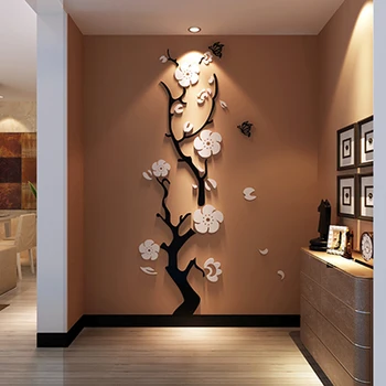 Slivka kvet 3d Akrylové zrkadlo samolepky na stenu Miestnosti, spálňa DIY Umenie steny interiéru obývacej izby vstup na pozadí dekorácie