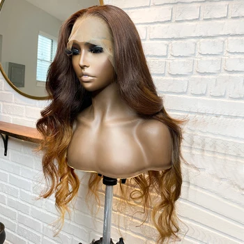 360 Čipky Dopredu Ľudské Vlasy, Parochne Peruánskej Remy Vlasy Úplné Čipky Parochne Ombre Blond, Hnedá Pre Trhal Parochňu pre Ženy