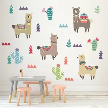 Tofok V Indickom Štýle Alpaky Kaktus Deti Miestnosti Samolepky Na Stenu Cartoon Zvierat Vymeniteľné Obtlačky Škôlky, Domáce Dekorácie Paster