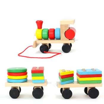 Baby Hračky Deti Trailer Drevený Vlak Vozidla Bloky Geometrie/Farba Congnitive Bloky Dieťa Vzdelávania Narodeniny/Vianočný Darček