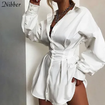 Nibber office dámske Elegantné biele Skladaný mini šaty dámske 2019 Jeseň hotHarajuku voľné dizajn bežné party šaty mujer