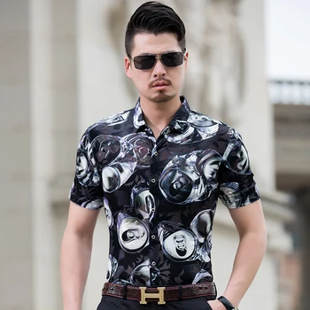 Európsky štýl vynikajúca tlač módne bežné tričko s krátkym rukávom Letné 2018 Nové kvalitné hodvábne mäkké priedušné tričko muži M-3XL
