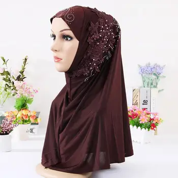 2020 Módne Ženy Moslimské Šatky Pevnej Bavlny Kvet Diamond Islamský Hidžáb Šatku Šály a Zábaly Pripravené Na Nosenie Hijabs